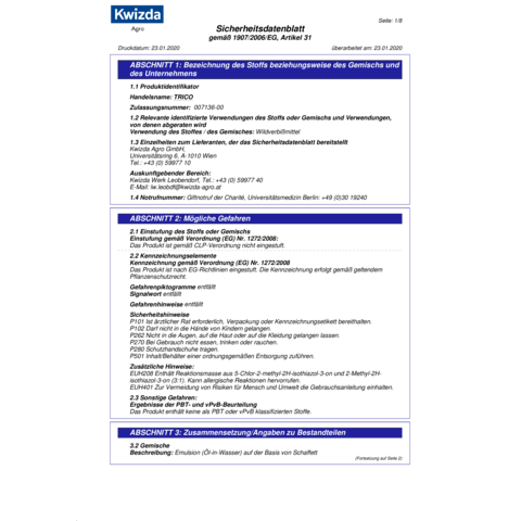TRICO® Sicherheitsdatenblatt