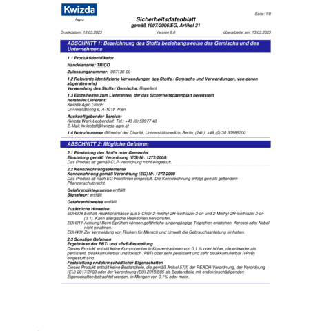 TRICO® Sicherheitsdatenblatt