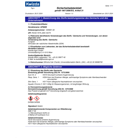 UPSIDE® Sicherheitsdatenblatt